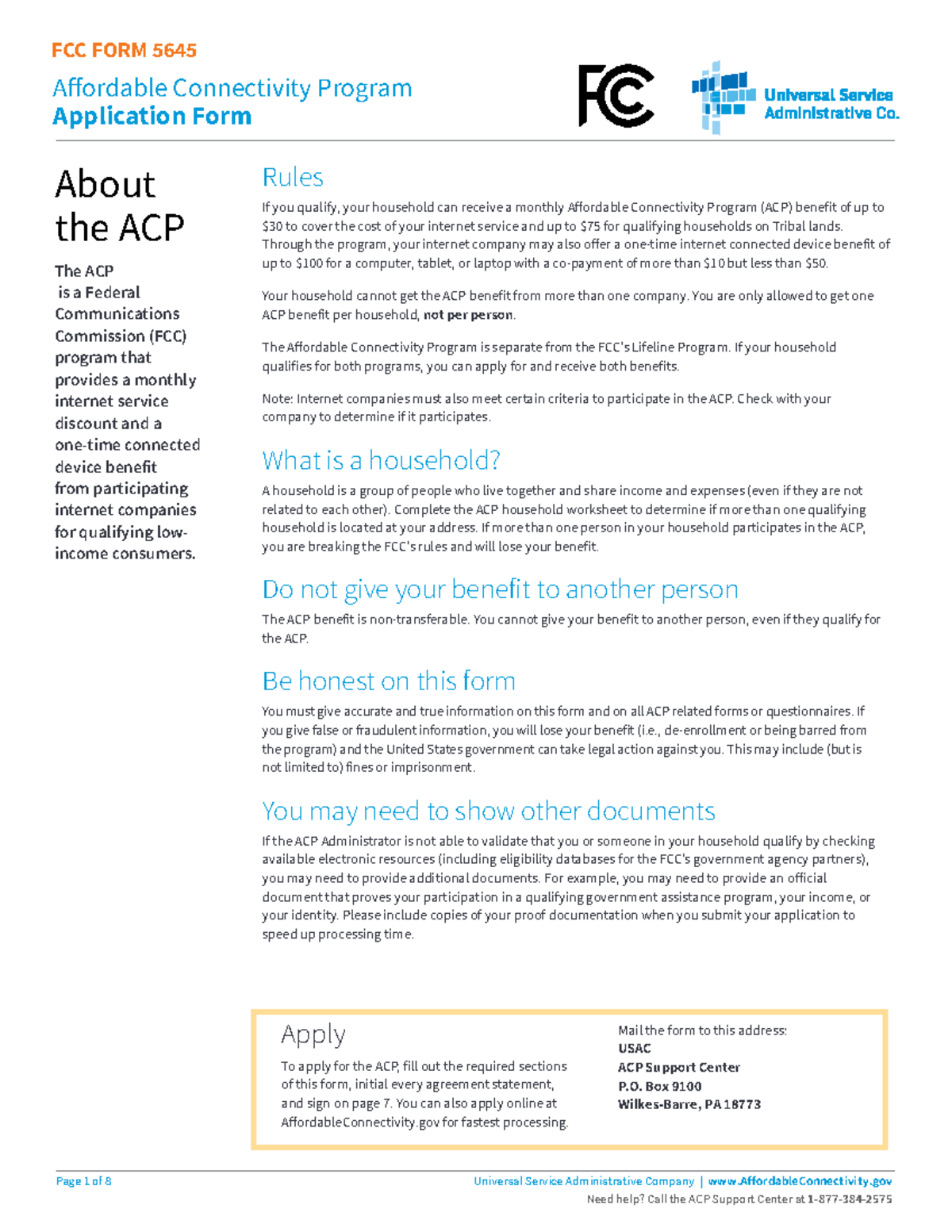 FCC FORM 5645: Affordable Connectivity Program Application Guide - Studocu