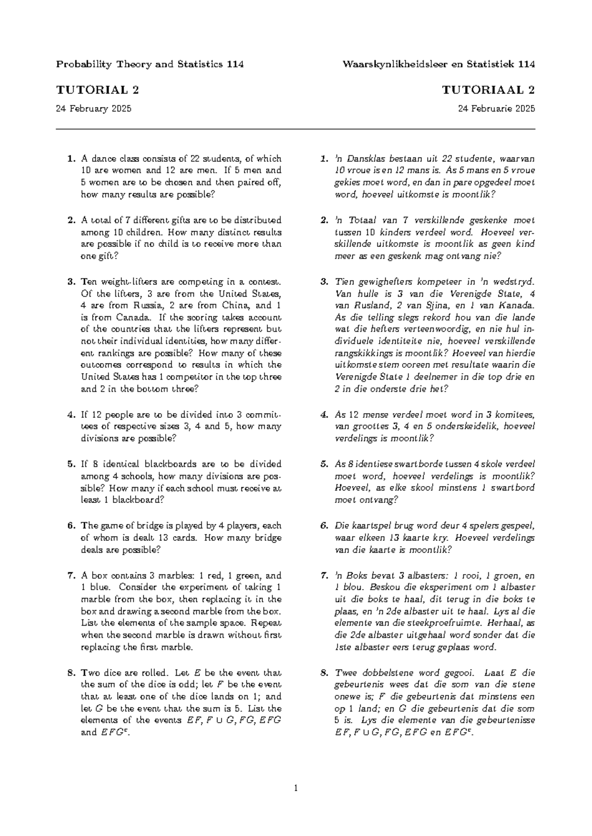 Probability Theory and Statistics 114: Tutorial 2 Solutions - Studocu