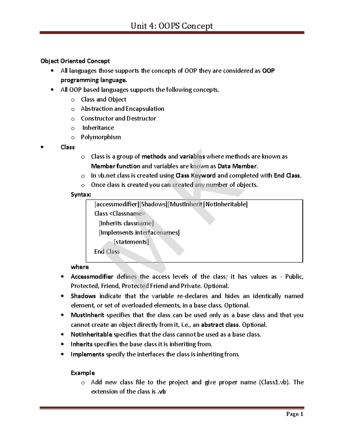 SEM4-404-VB.NET-Unit 4 - Object Oriented Concept All languages those ...
