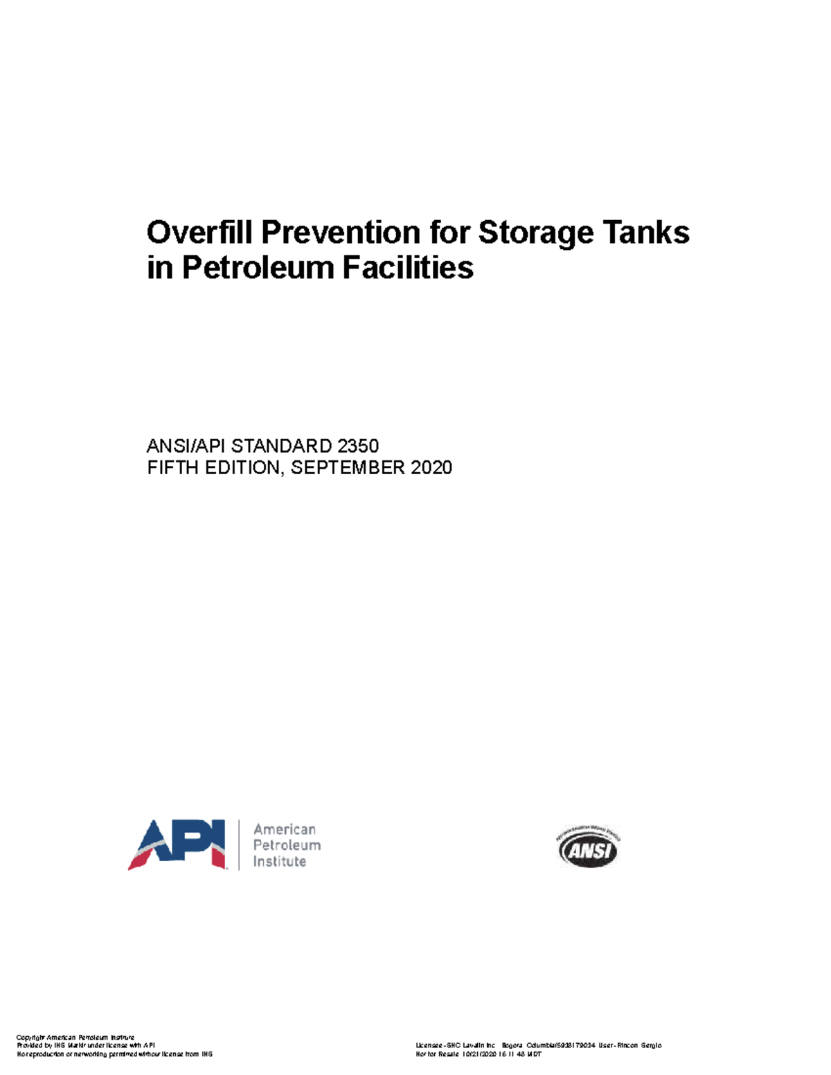 Overfill Prevention for Storage Tanks in Petroleum Facilities - API ...