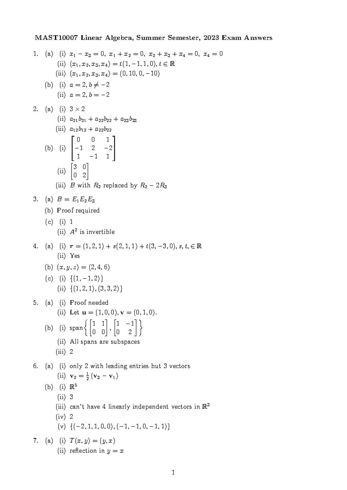 MAST10007 Linear Algebra Summer 2023 Exam Solutions - Studocu