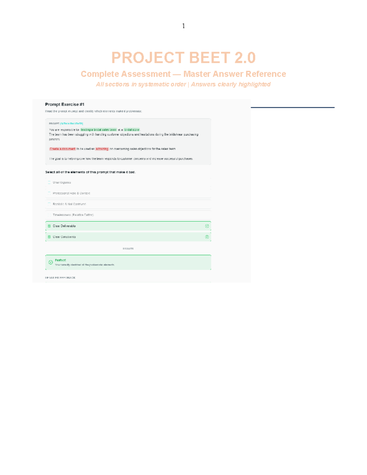 Project BEET 2.0 Complete Assessment Master Answers Guide - Studocu