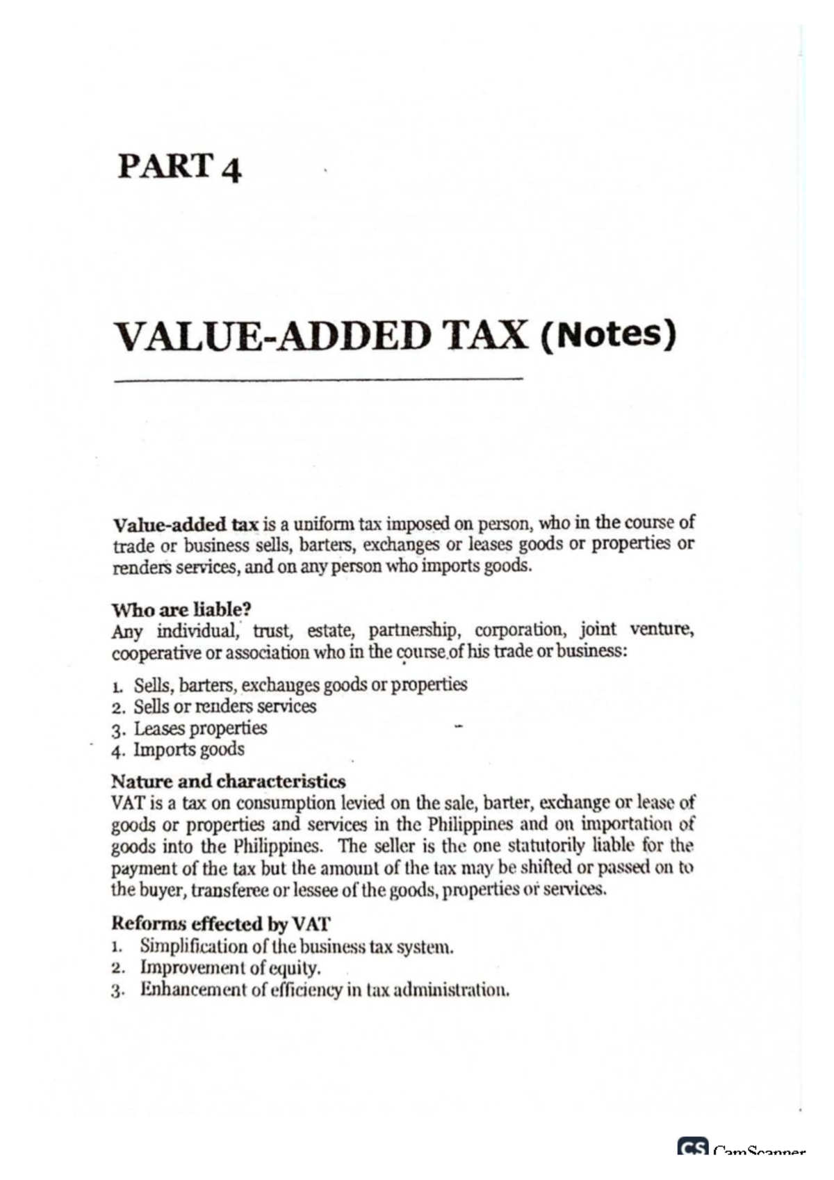 CS 205 VAT Notes: Understanding Taxation and Exemptions - Studocu