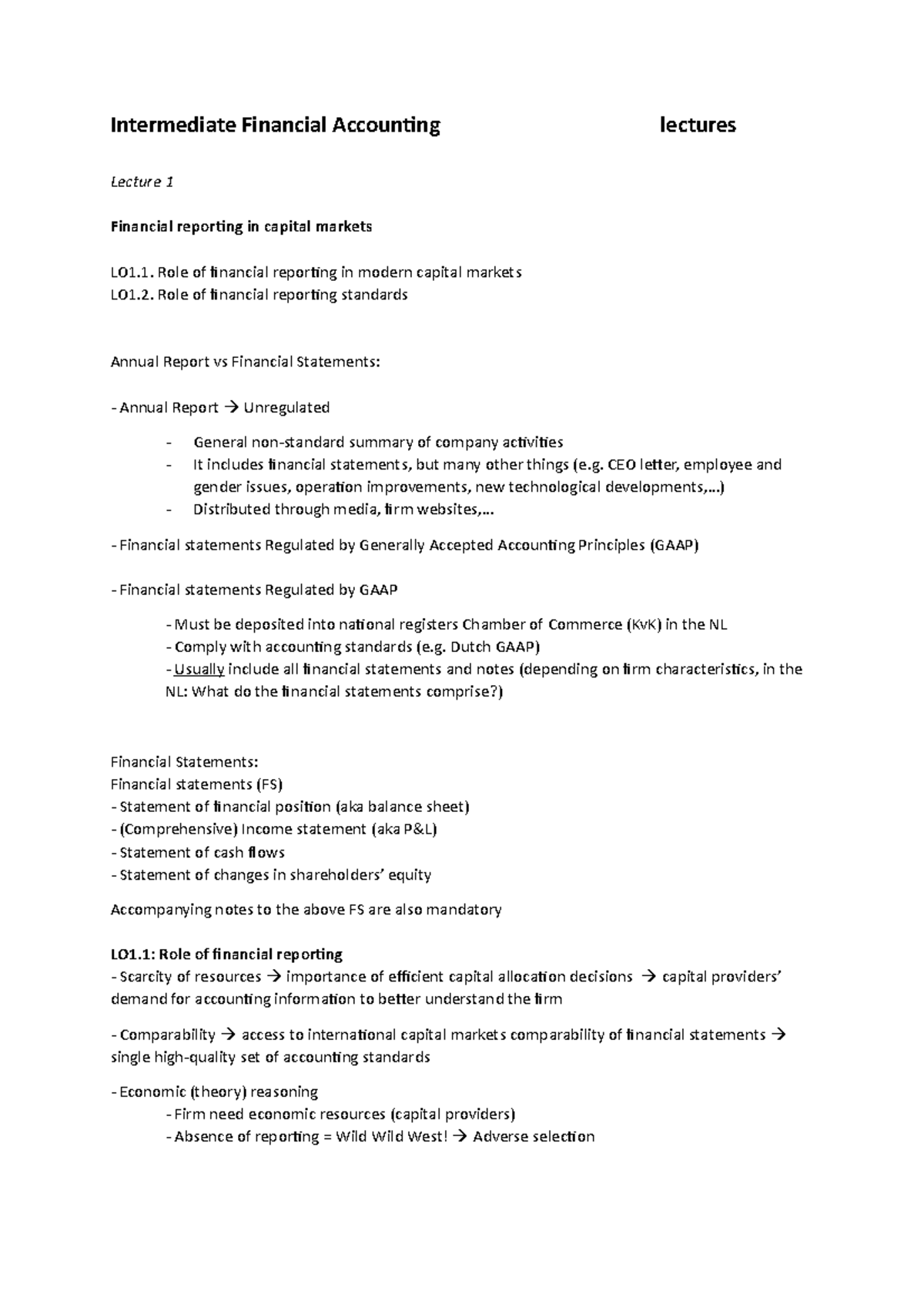 Intermediate Financial Accounting (IFAC) Lecture Notes: Key Concepts ...