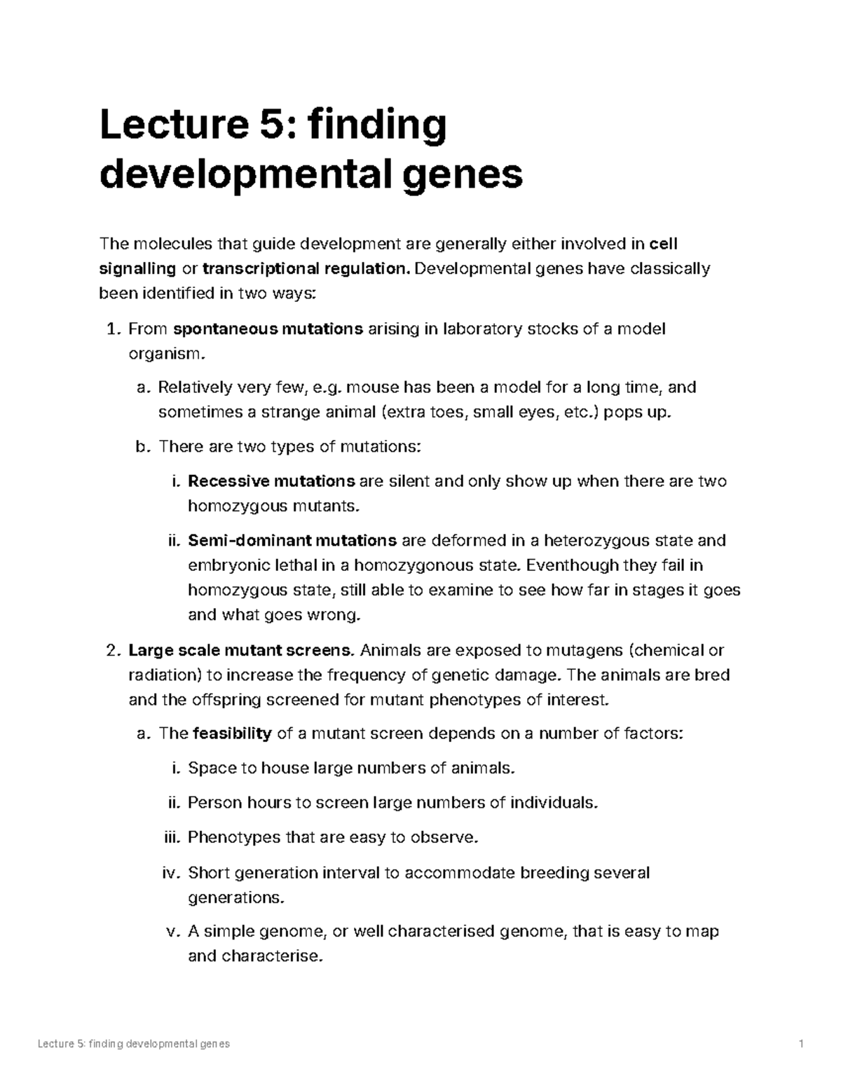 Lecture 5: Identifying Developmental Genes and Their Functions - Studocu