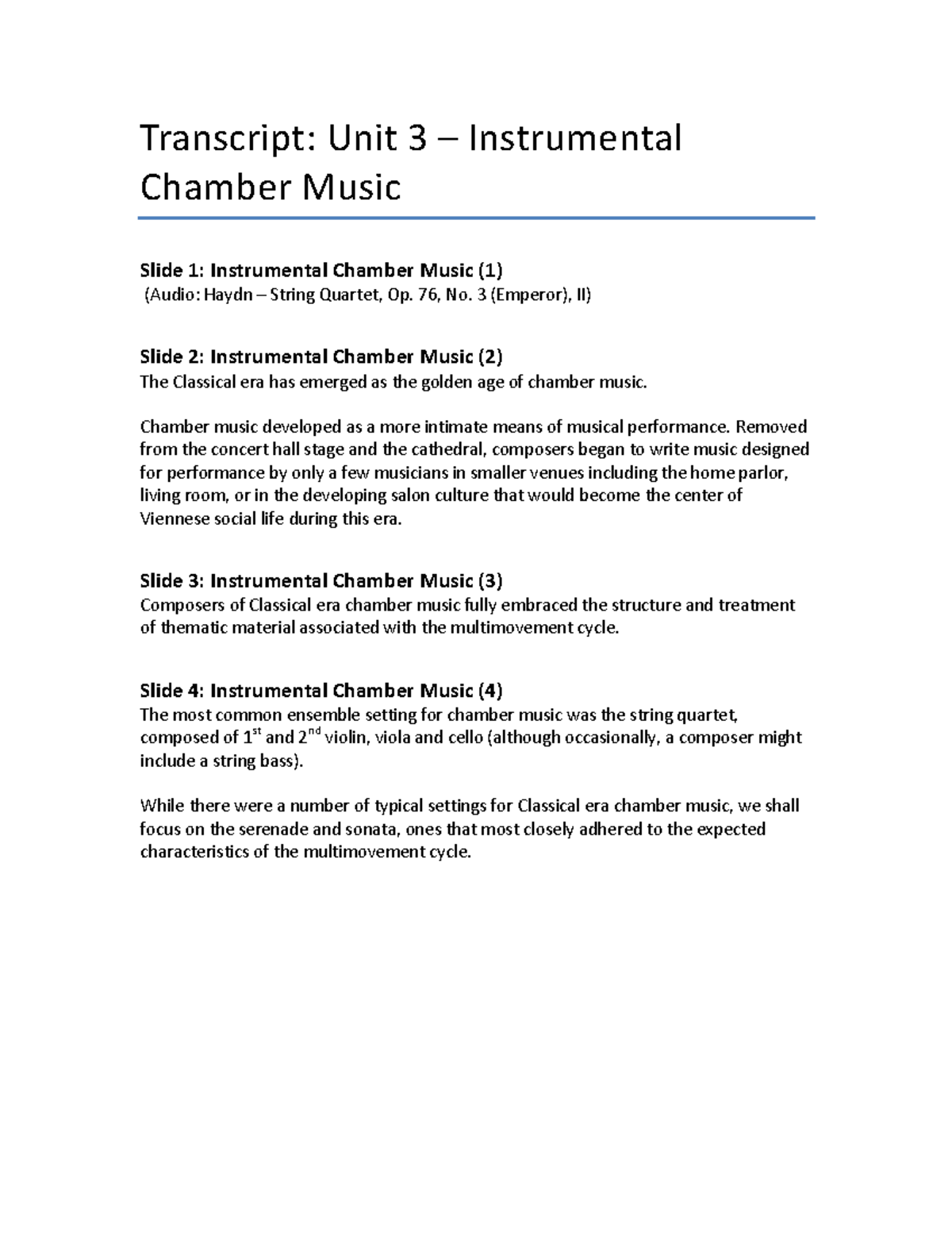 UNIT 3 - Instrumental Chamber Music Overview and Key Composers - Studocu