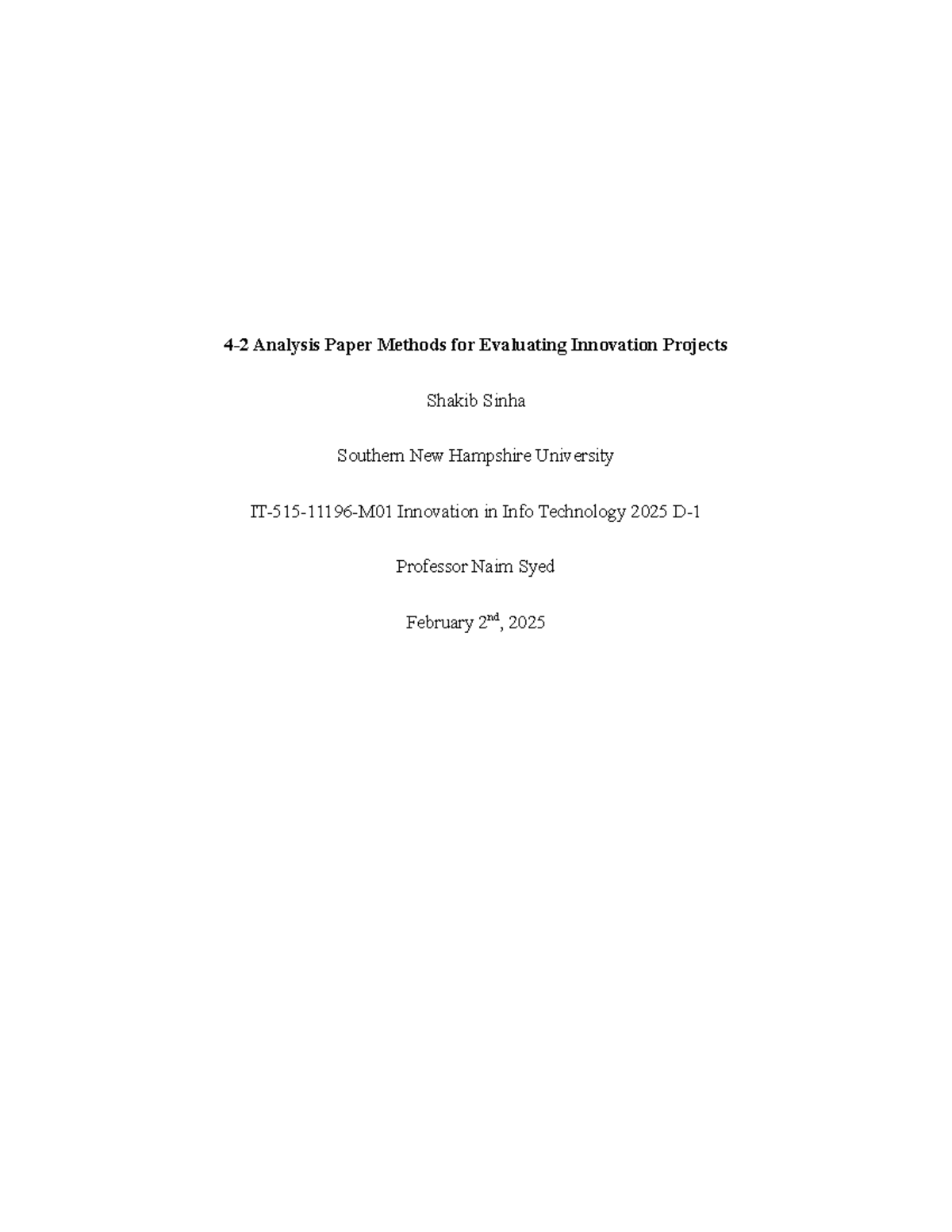 Methods for Evaluating Innovation Projects (IT 2025) - Analysis Paper ...