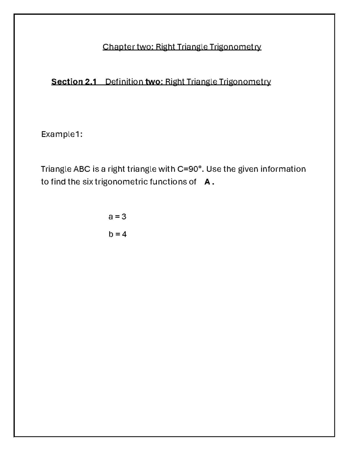 Chapter 2: Right Triangle Trigonometry Functions & Examples - Studocu