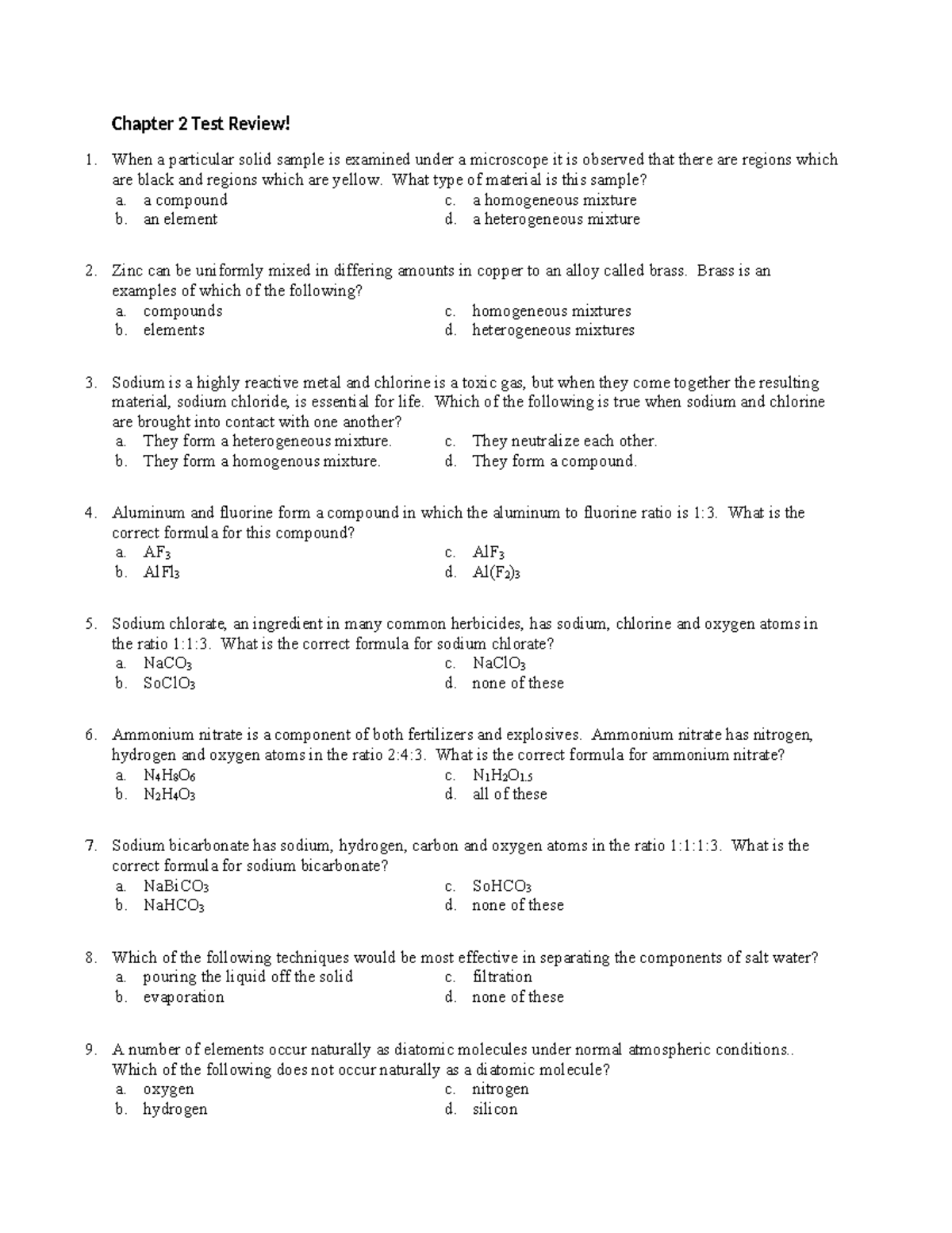 Chapter 2 Review - Chapter 2 Test Review! When a particular solid ...