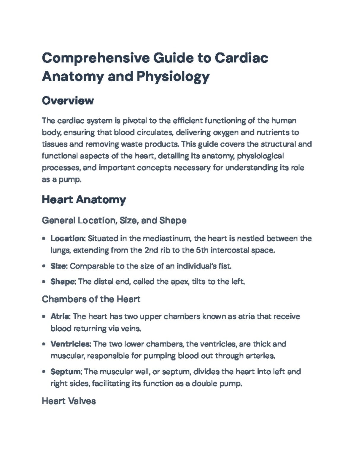 Comprehensive Guide to Cardiac Anatomy and Physiology for MED 101 ...