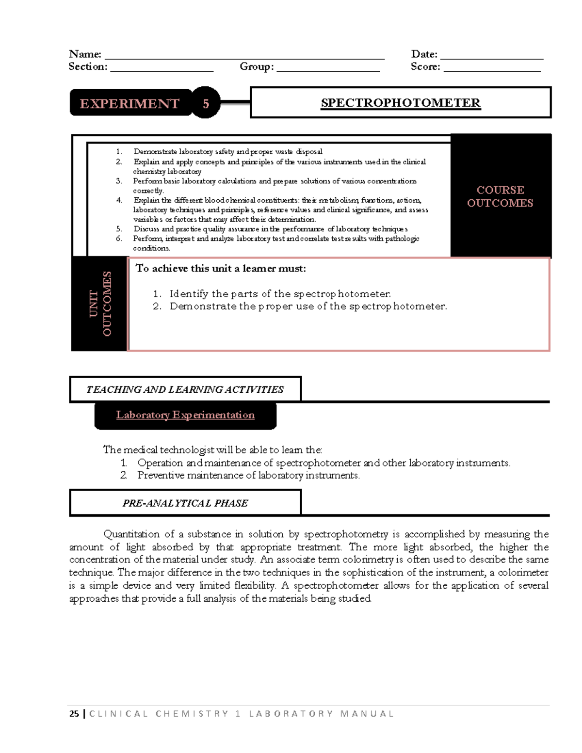 LAB- Sheet-4 - Spectrophotometry Practical and Assessment Details - Studocu