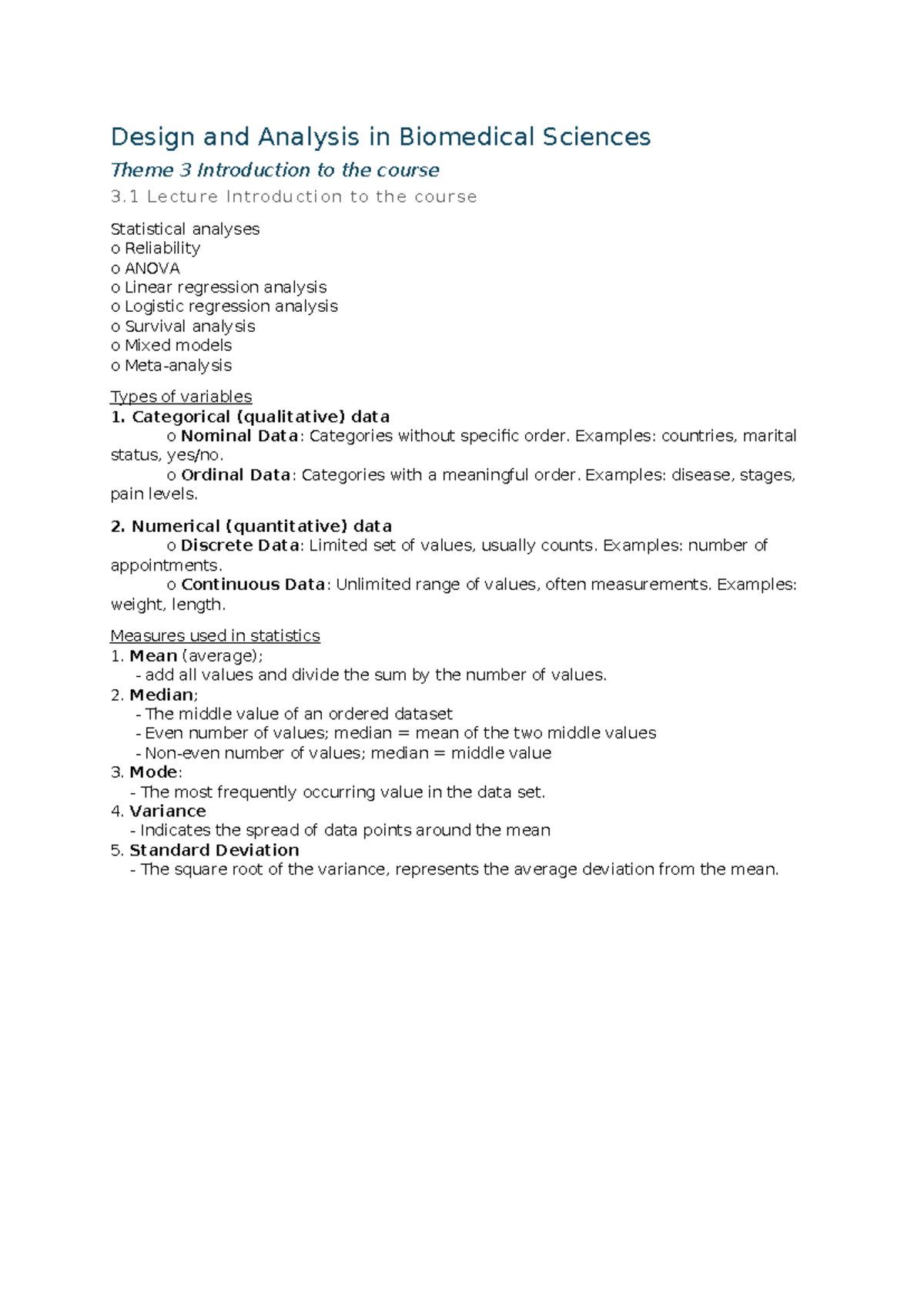 BIOM 101 Lecture Notes: Design & Analysis in Biomedical Sciences ...