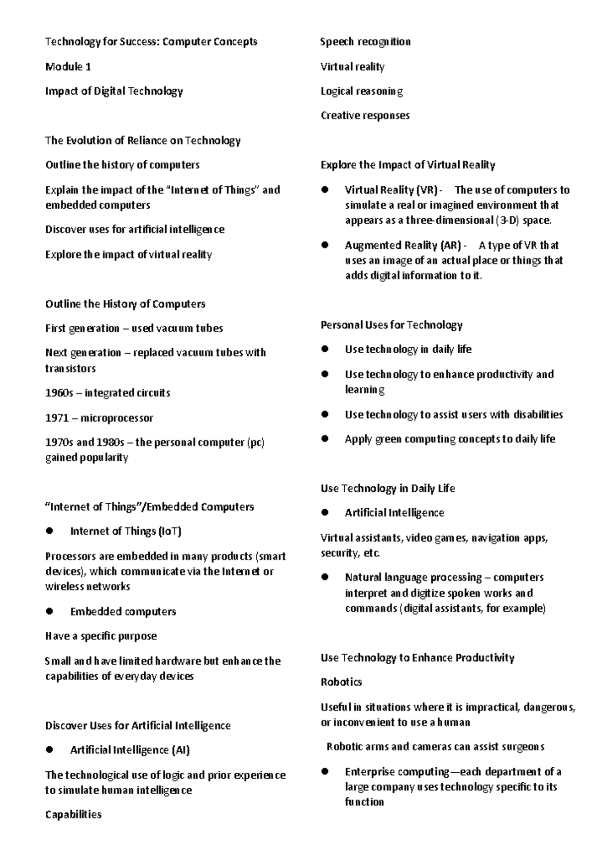 Technology for Success: Computer Concepts (Modules 1-4) Study Guide ...