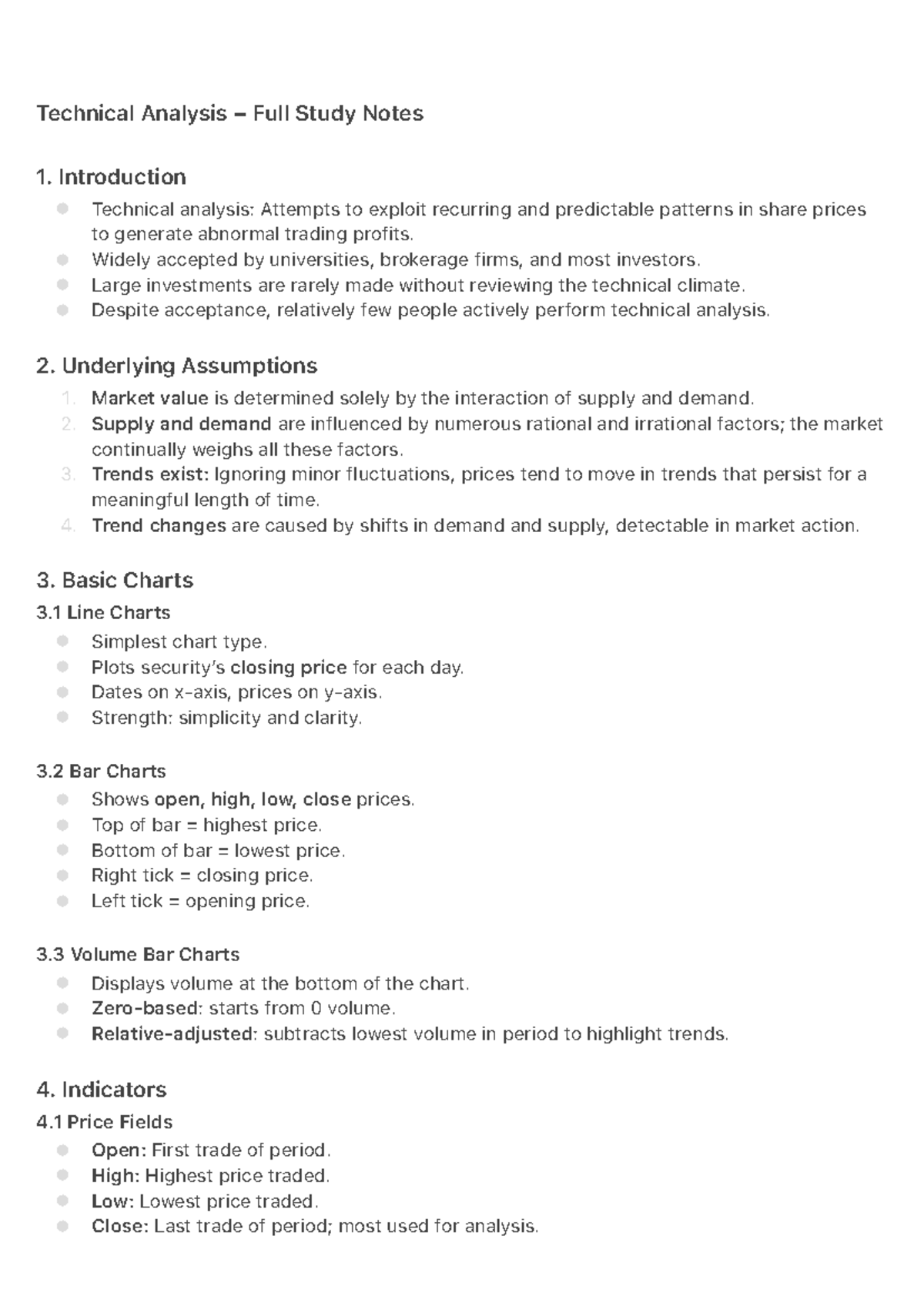 Technical Analysis (FIN 101) – Comprehensive Study Notes - Studocu
