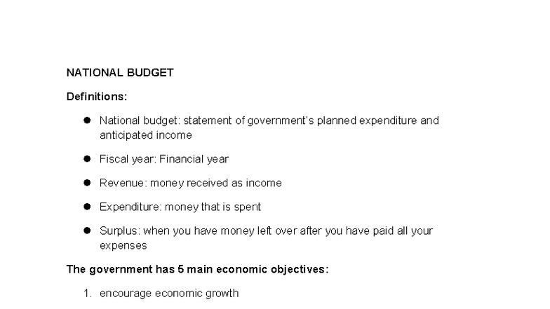 National Budget - Key Concepts and Activities (ECO 101) - Studocu