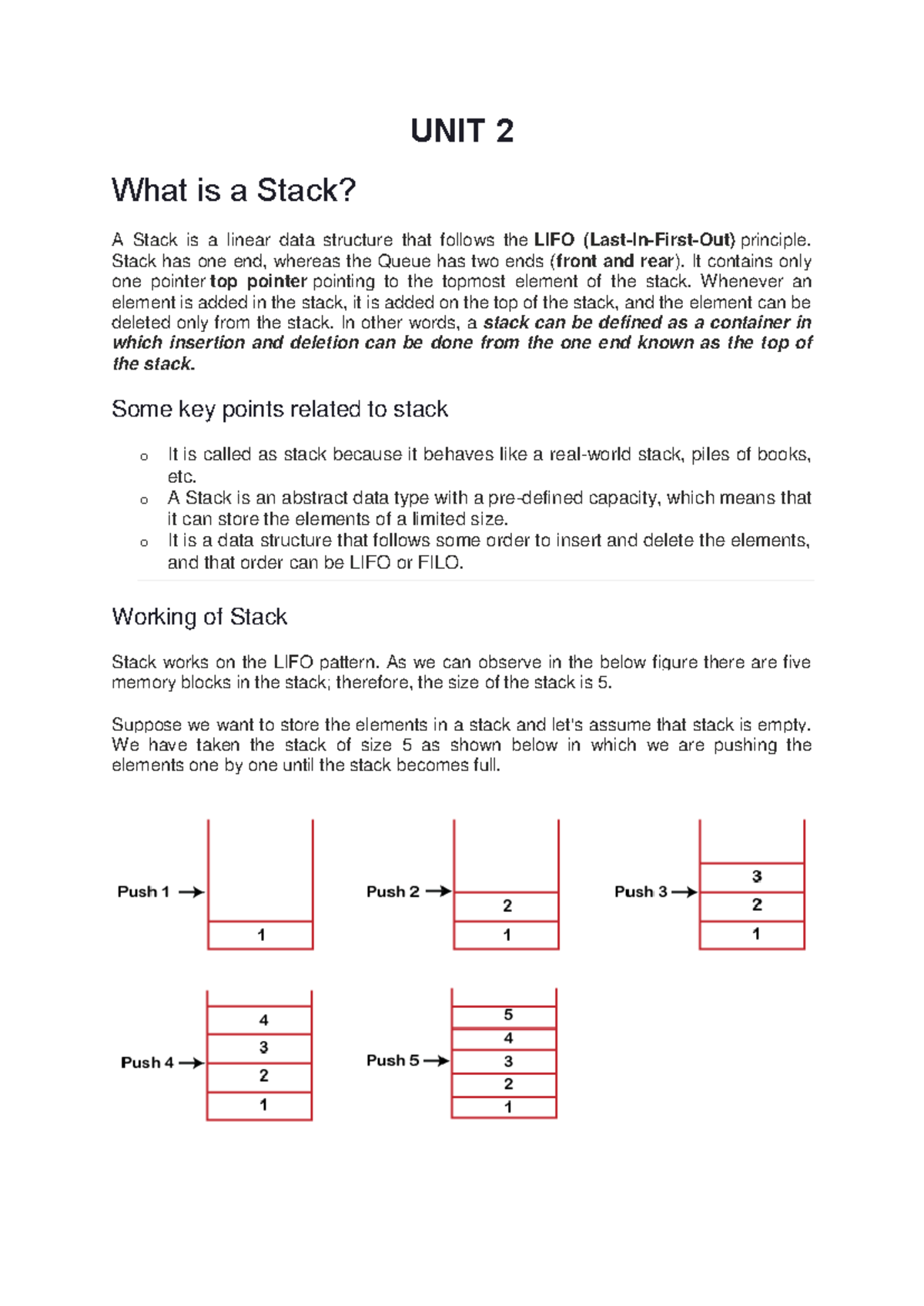 DS Unit 2 - In-depth Understanding of Stack Data Structure - Studocu