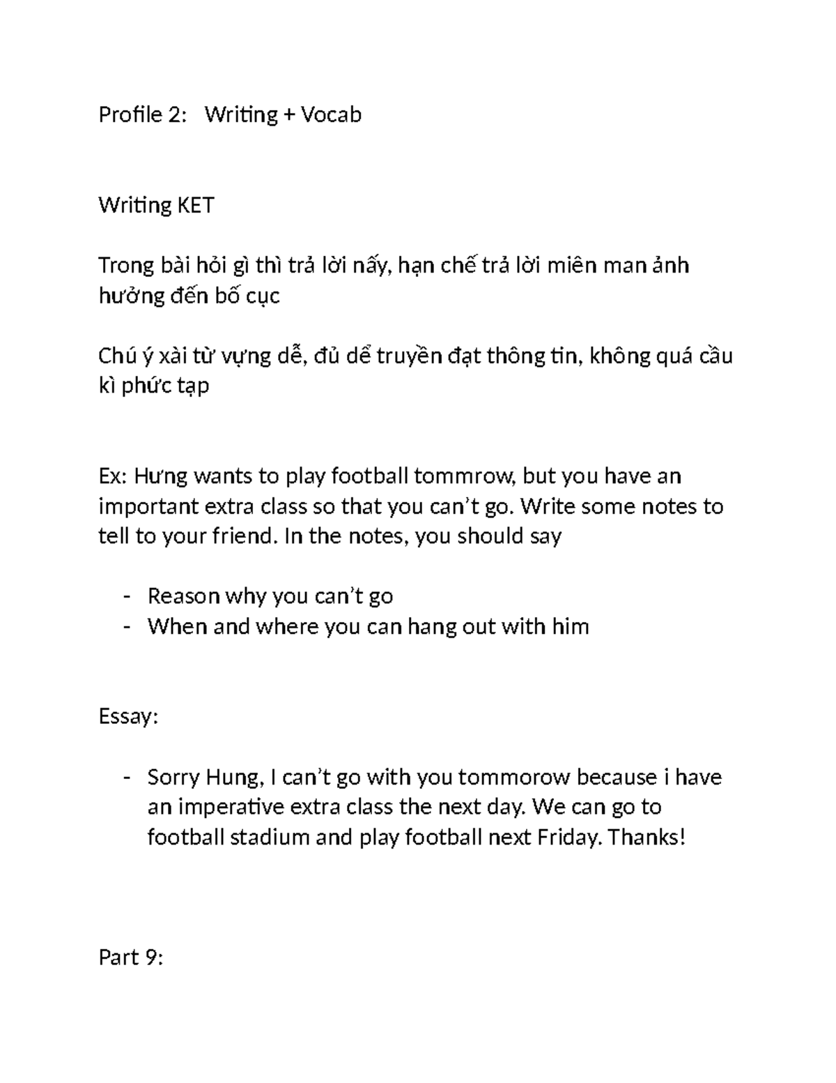 Profile 2: Writing & Vocabulary for KET Exam - Studocu