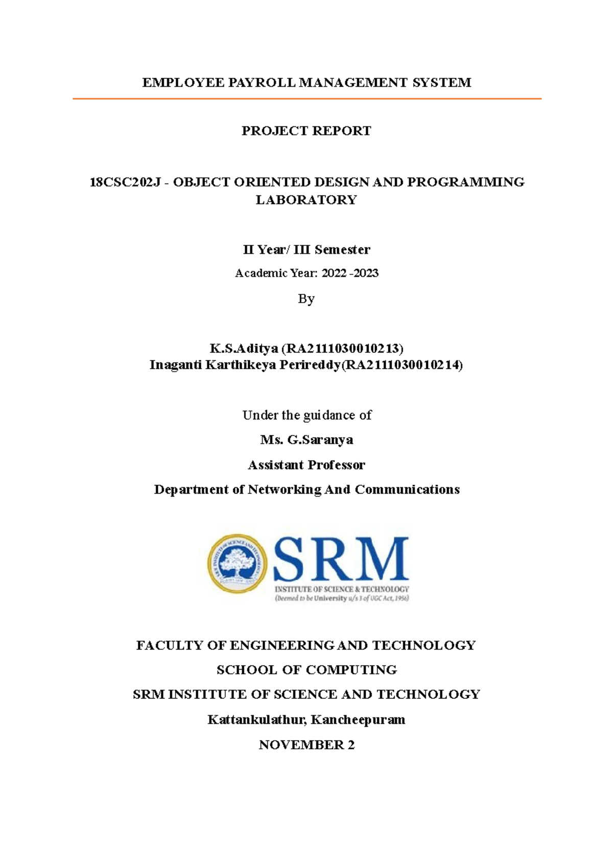 Oodp-Mini project - EMPLOYEE PAYROLL MANAGEMENT SYSTEM PROJECT REPORT ...