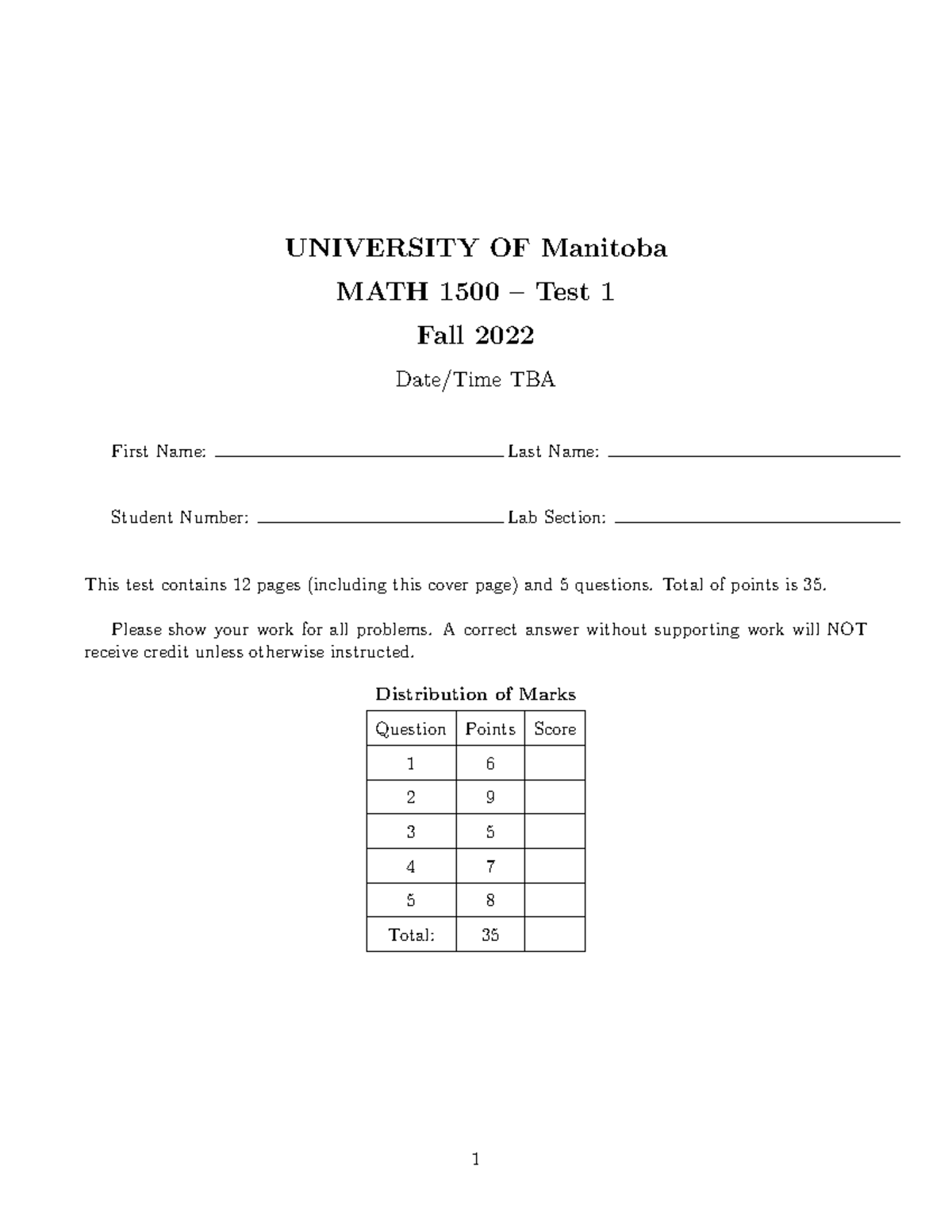 MATH 1500 - Test 1 Solutions and Analysis - Fall 2022 - Studocu