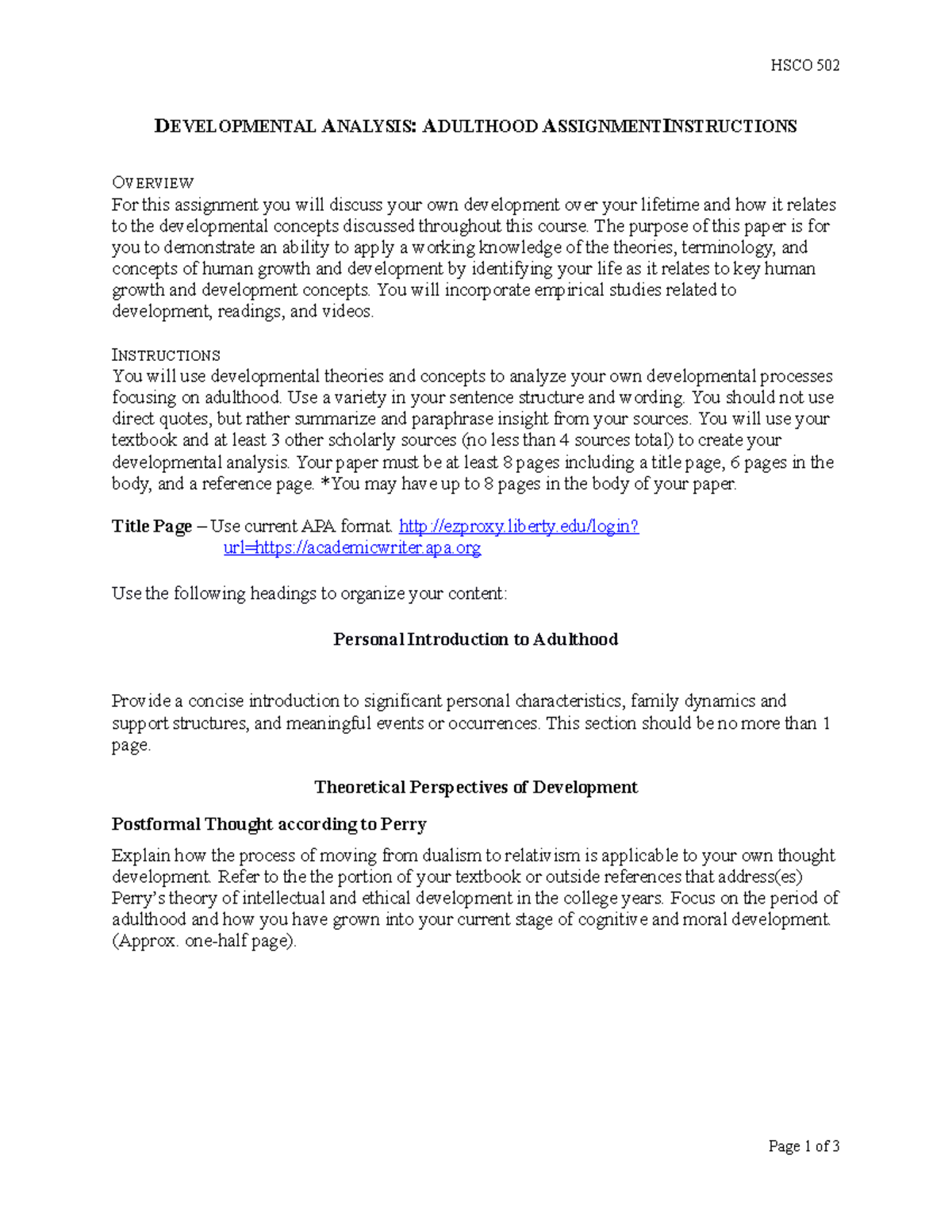 HSCO 502: Developmental Analysis of Adulthood Assignment Guide - Studocu