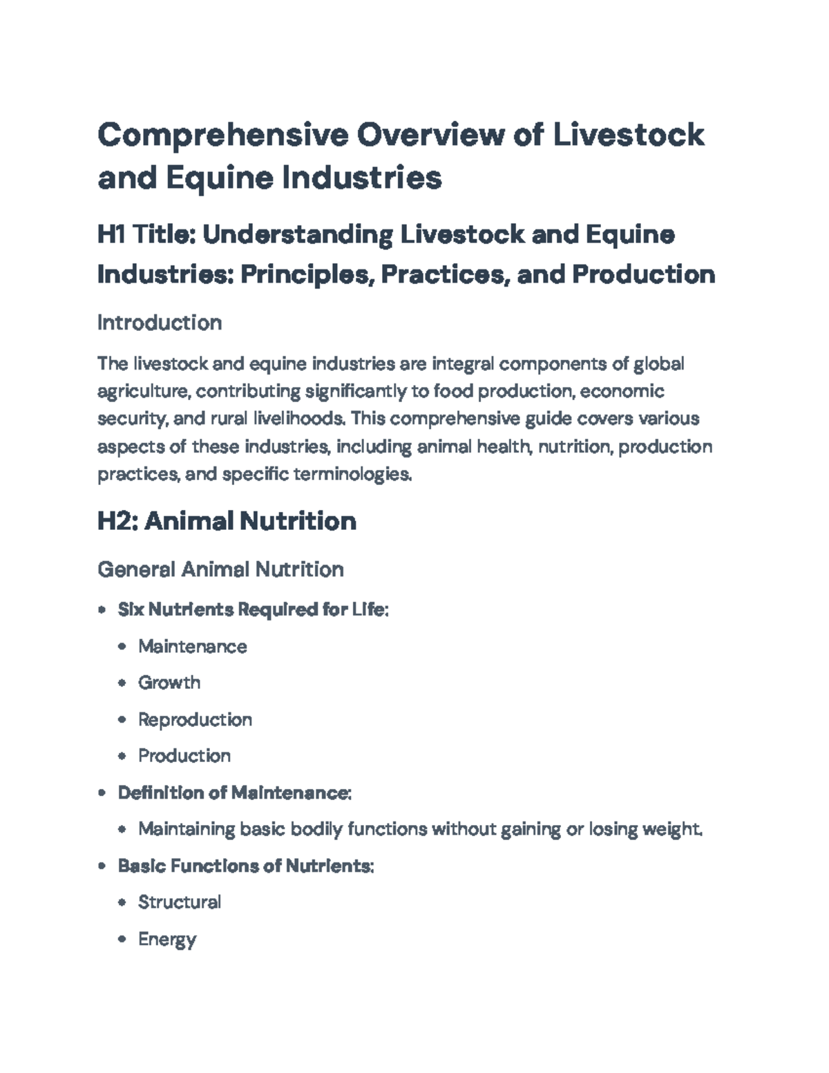Livestock and Equine Industries: Principles and Practices Overview ...