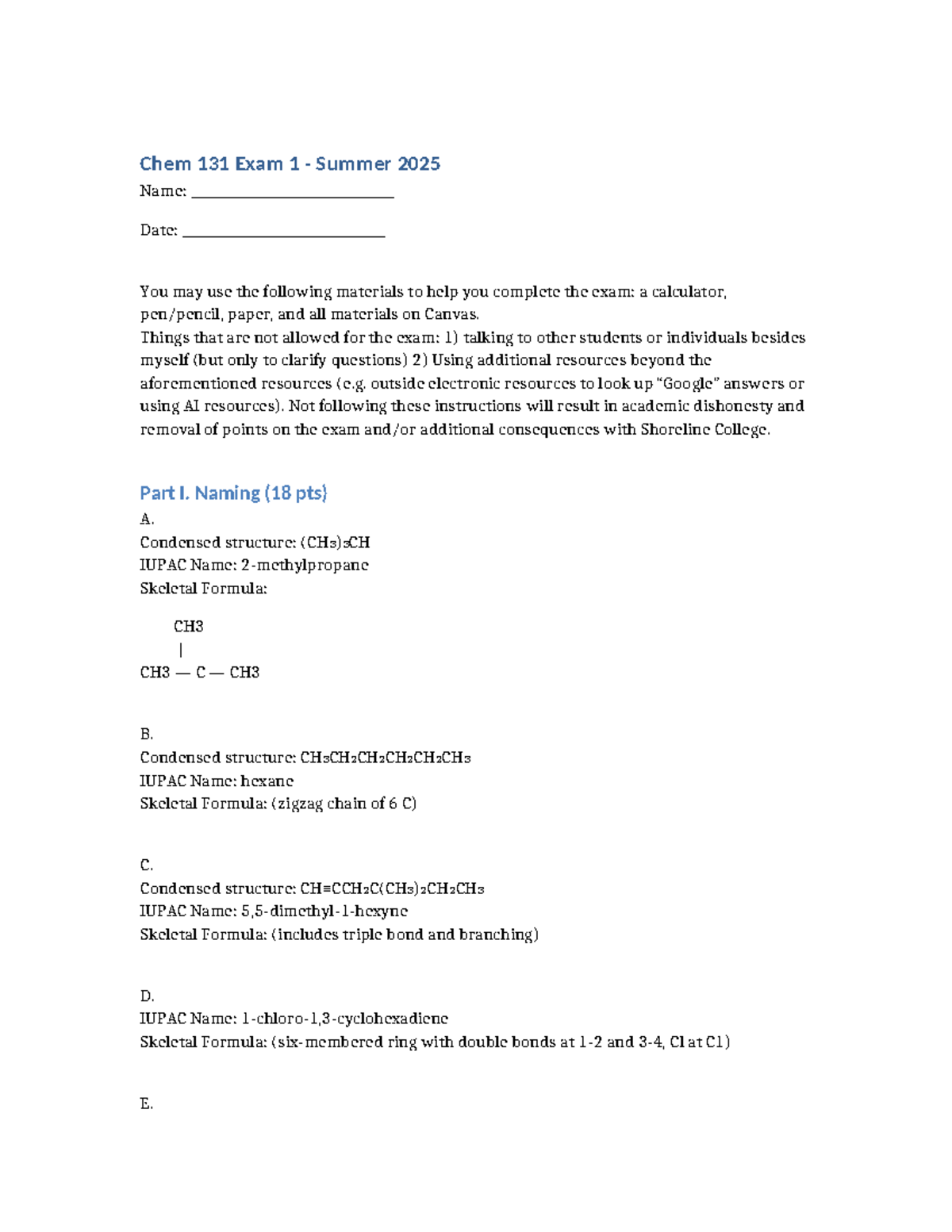 Chem 131 Exam 1 Study Guide - Summer 2025 - Studocu