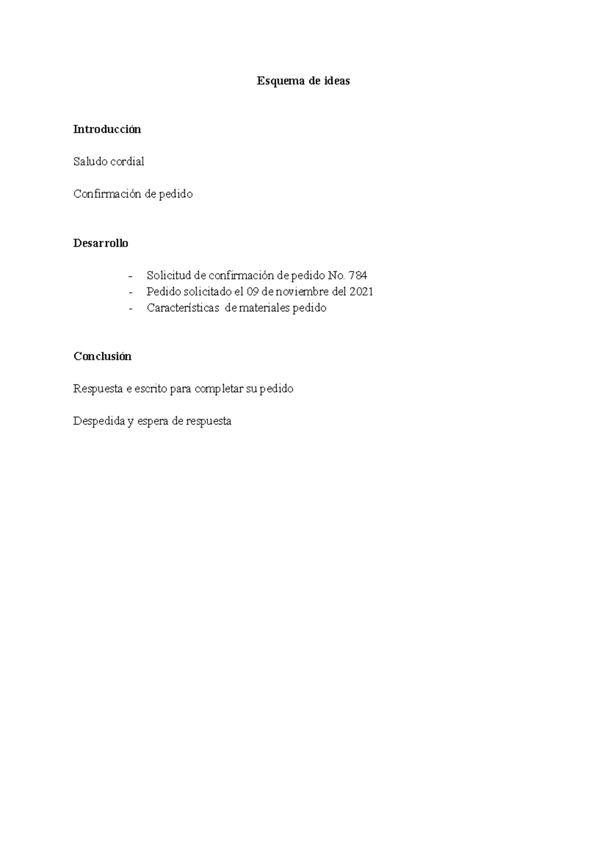 Tarea DE Español (1): Confirmación de Pedido y Esquema de Ideas - Studocu, image size:1200x1694