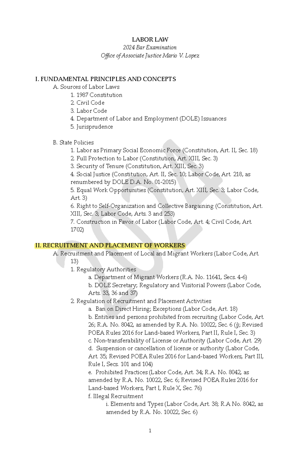 Labor Law Principles and Concepts for 2024 Bar Exam - Studocu