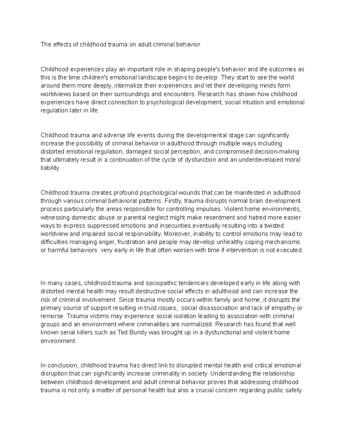 The Impact of Childhood Trauma on Adult Criminal Behavior: A Study ...