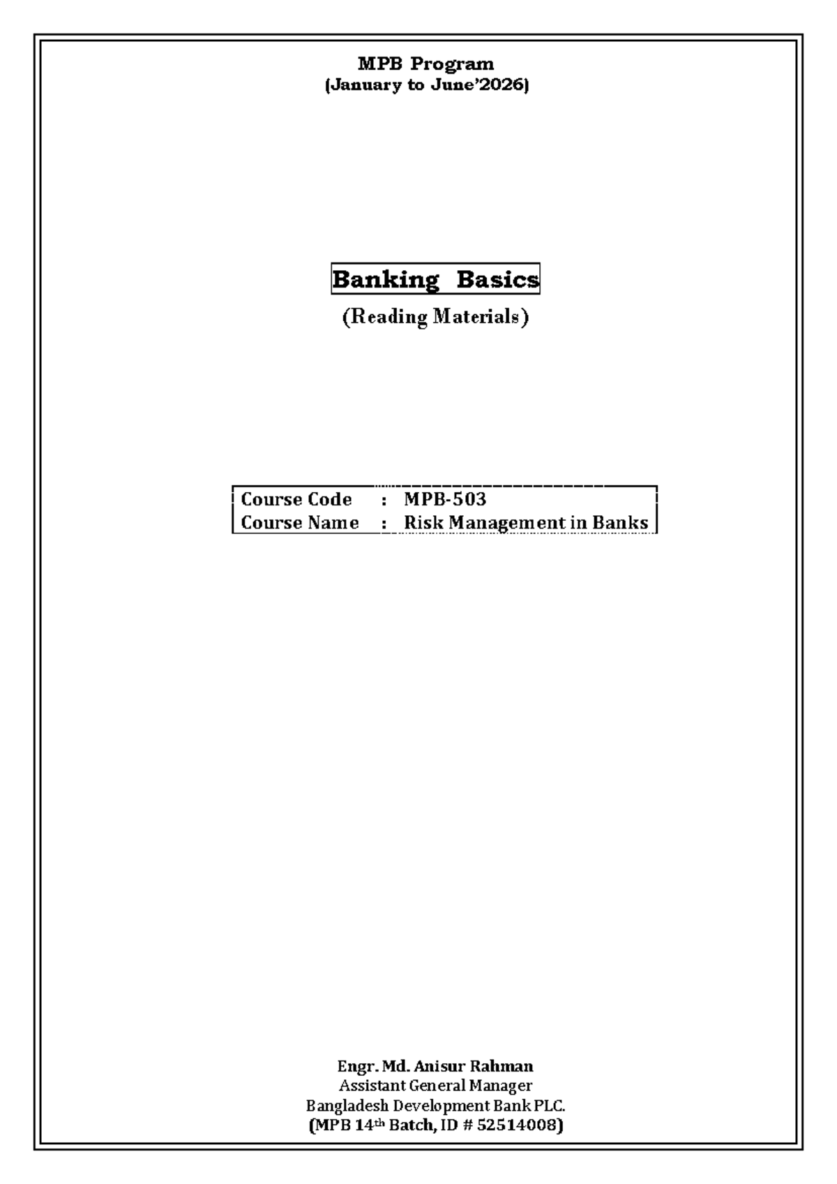 MPB 14: Banking Basics - Risk Management Overview and Key Concepts ...