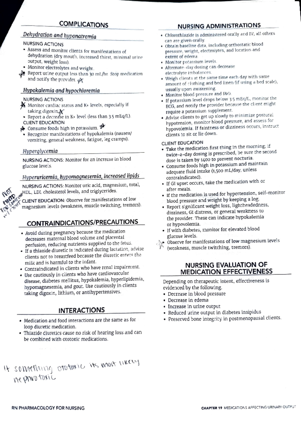 Nursing Actions & Client Edu for Thiazide Diuretics (RN PHARM) - Studocu