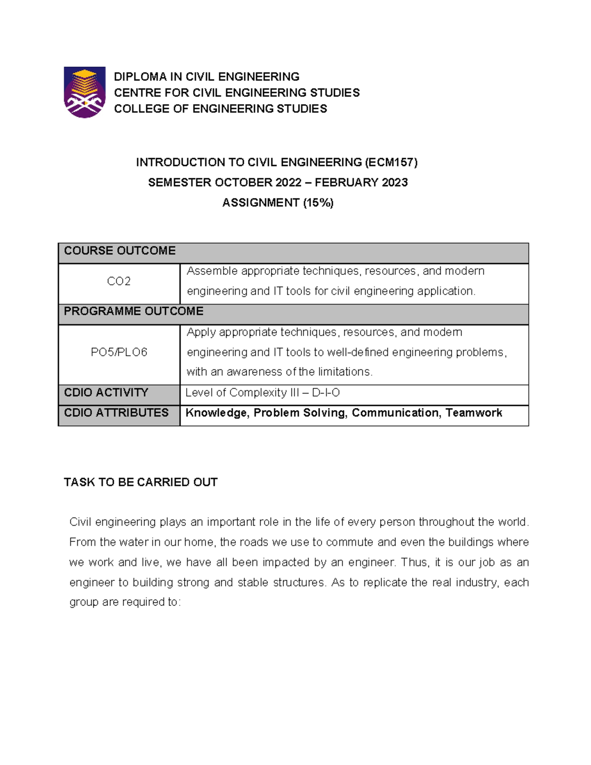 ECM157 Civil Engineering Assignment: Structure Prototype Building - Studocu
