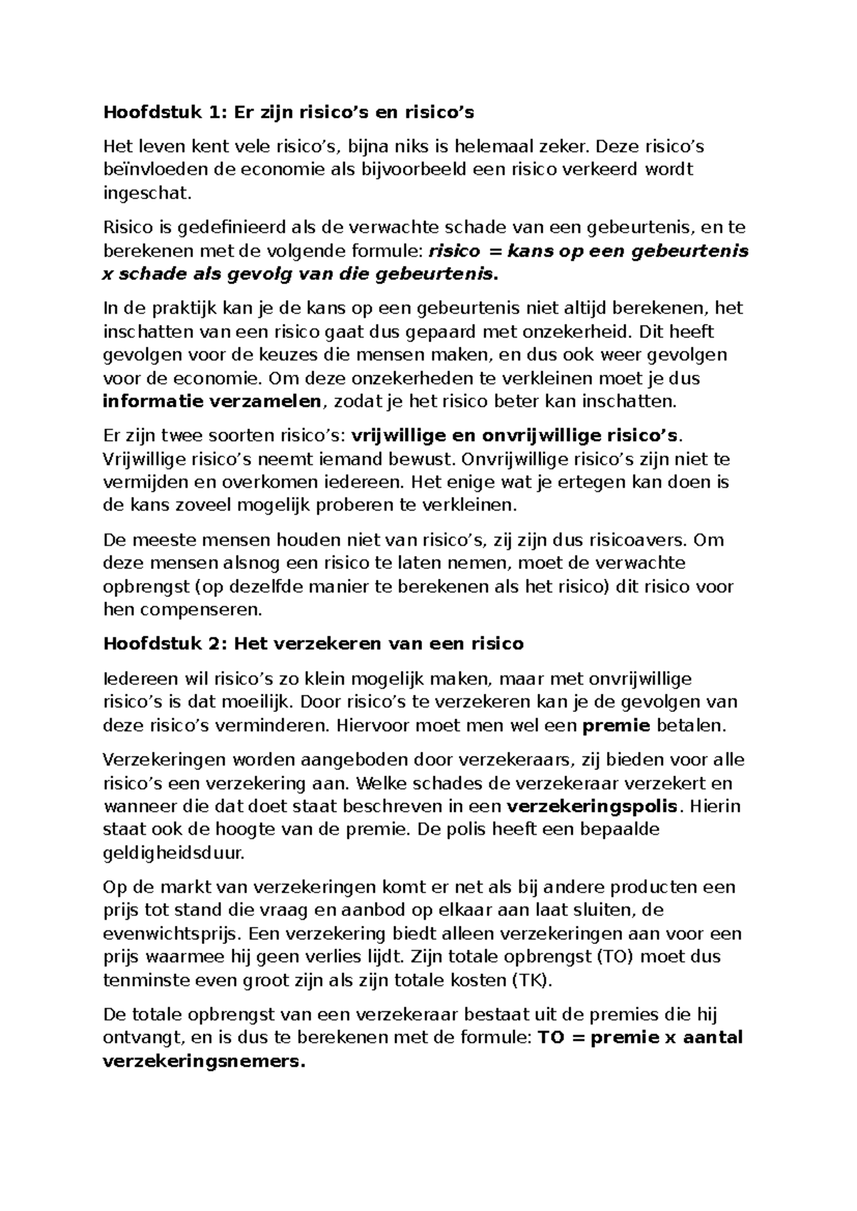Economie: Risico en Rendement - Hoofdstukken 1-3 Samenvatting - Studeersnel