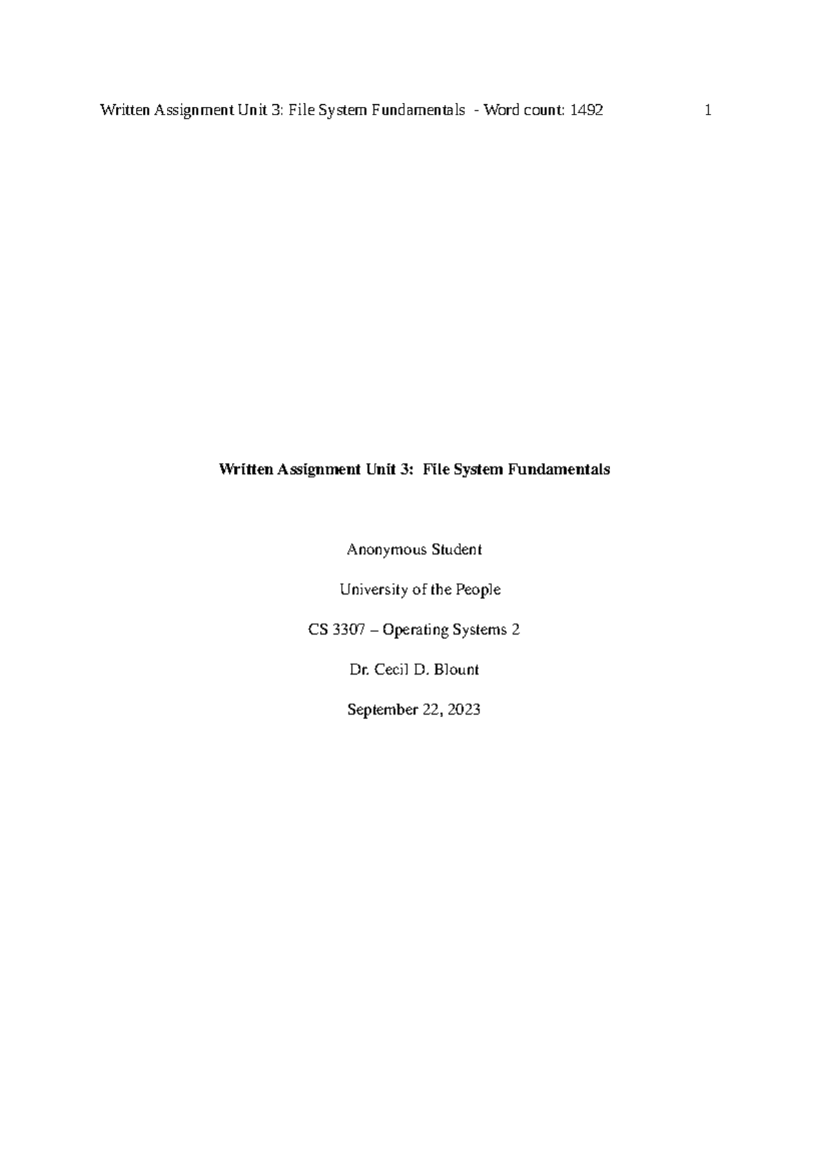 CS 3307 - Operating Systems 2: Written Assignment on File System Basics ...
