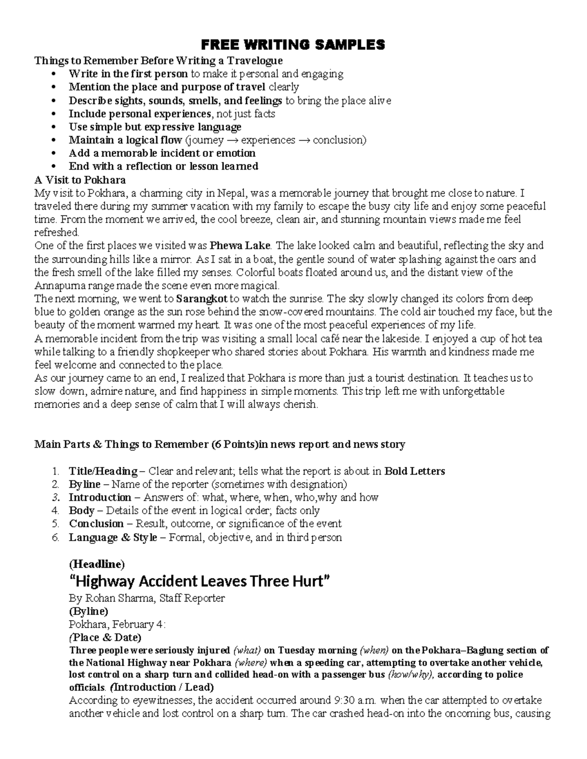 FREE WRITING SAMPLES: Tips for Crafting Engaging Travelogues - Studocu