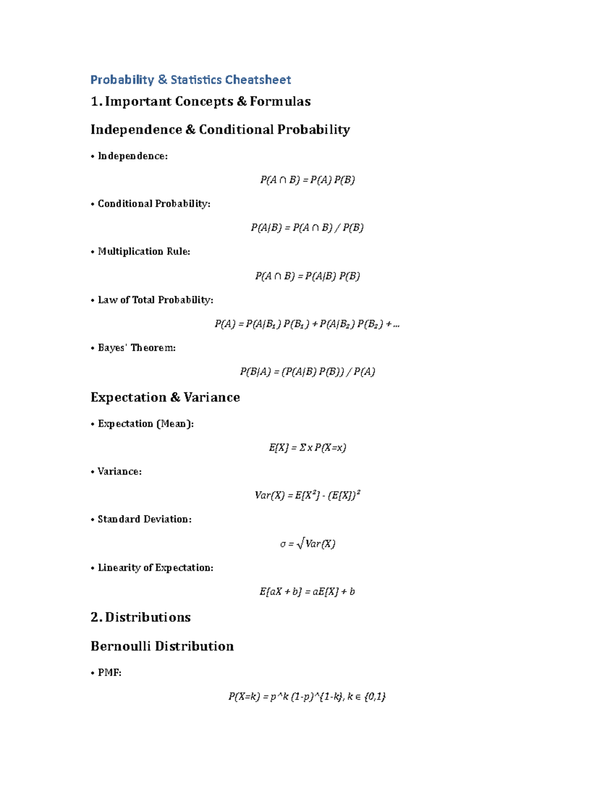 Probability Statistics Cheatsheet Formatted - Probability & Sta-s-cs ...