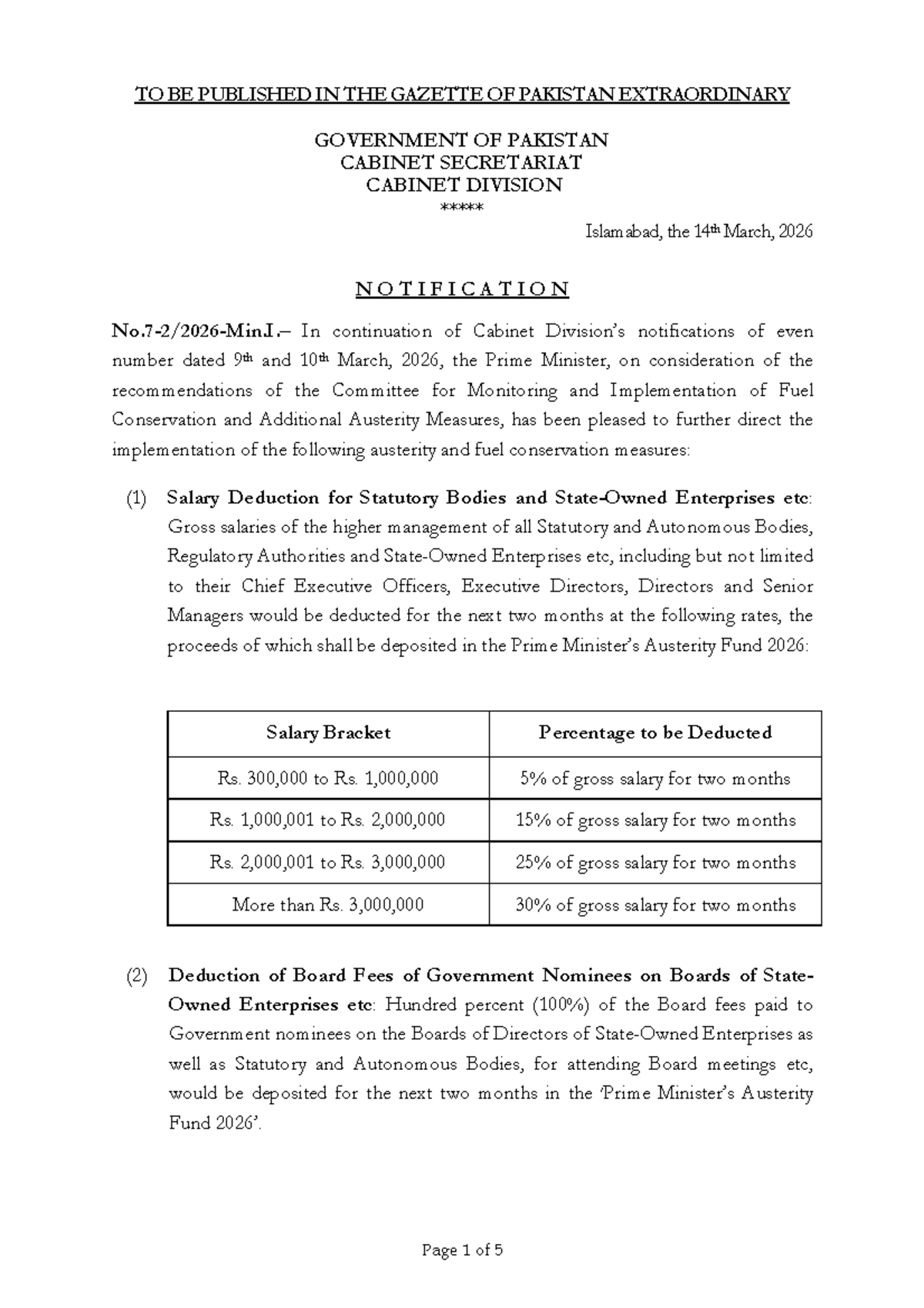 Notification on Fuel Conservation & Austerity Measures - 14 Mar 2026 ...
