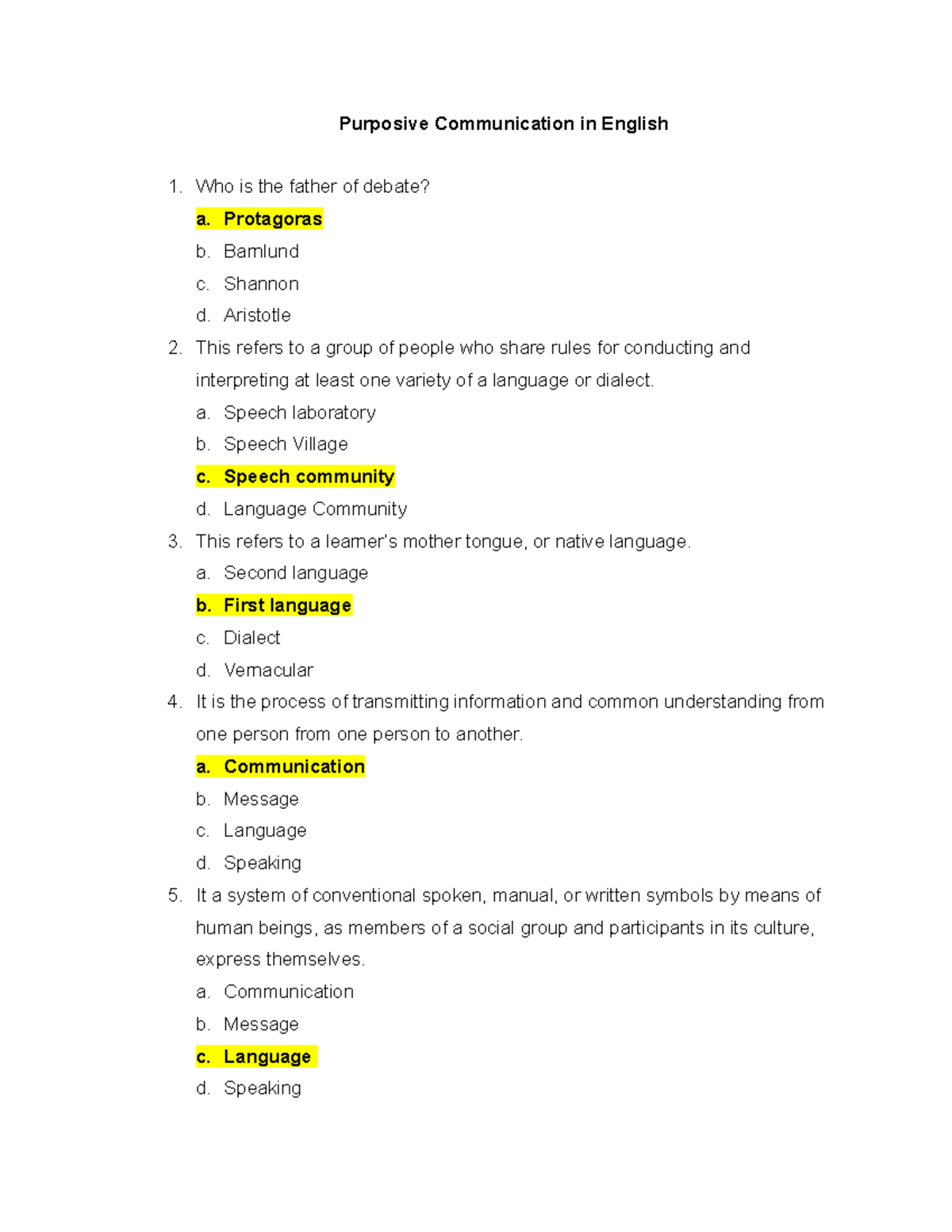 Purposive Communication in English: Quiz Review and Answers - Studocu