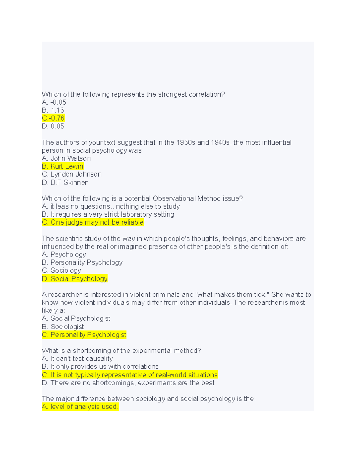 PSCH 2380 Social Psychology Practice Exam Review Questions - Studocu