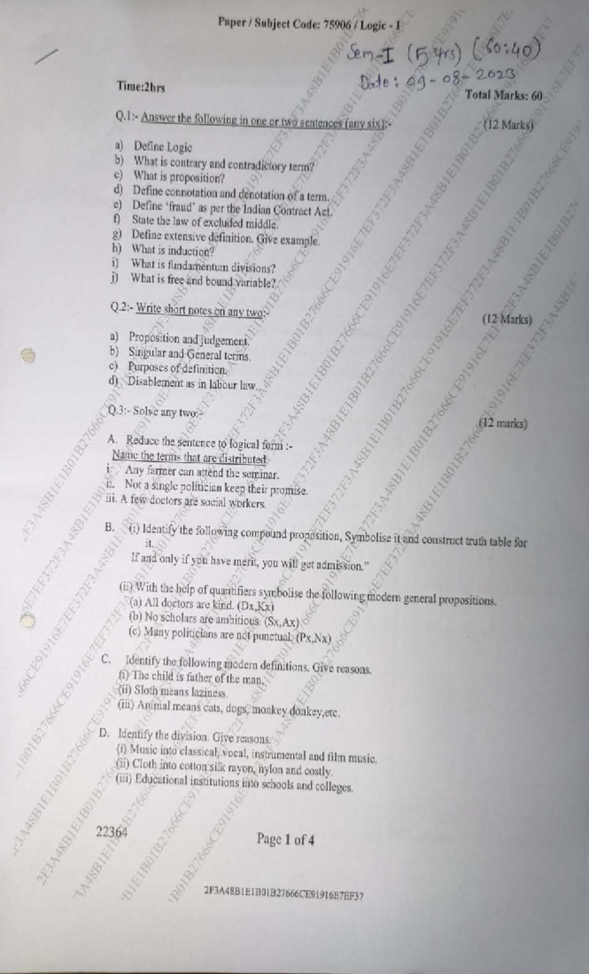 Logic I (22-23) Final Exam Paper Code: EF372F3A48BIEIBOIB2766 - Studocu