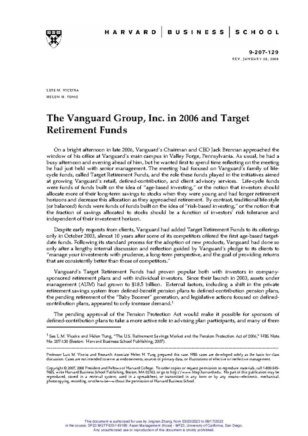 SP23 Asset Management Case Study: The Vanguard Group & Target ...