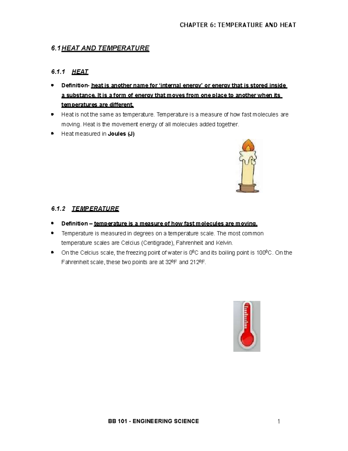 BB 101 - Engineering Science 1: Lecture Notes on Temperature and Heat ...