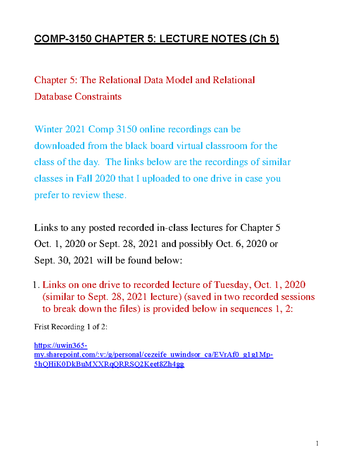 CH 5: LECTURE NOTES - The Relational Data Model & Constraints (Comp ...