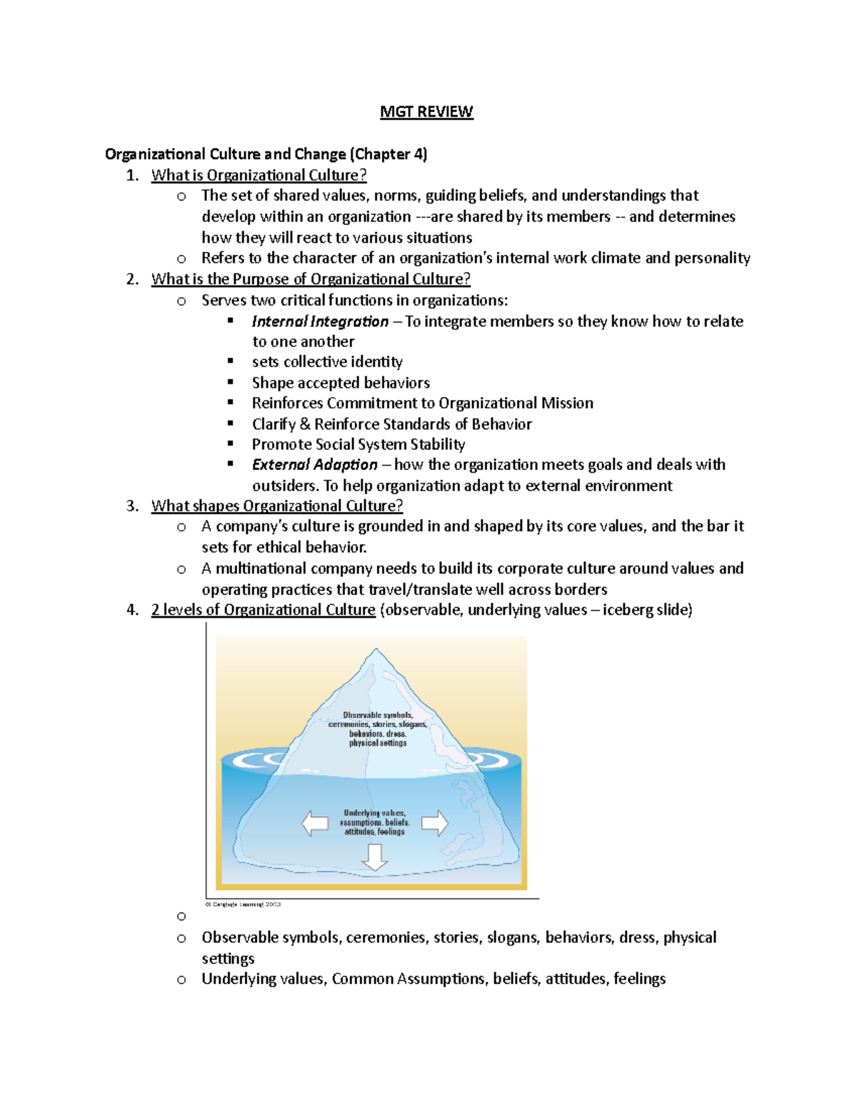 MGT 202: Quiz 2 Review for Organizational Culture & Change Concepts ...