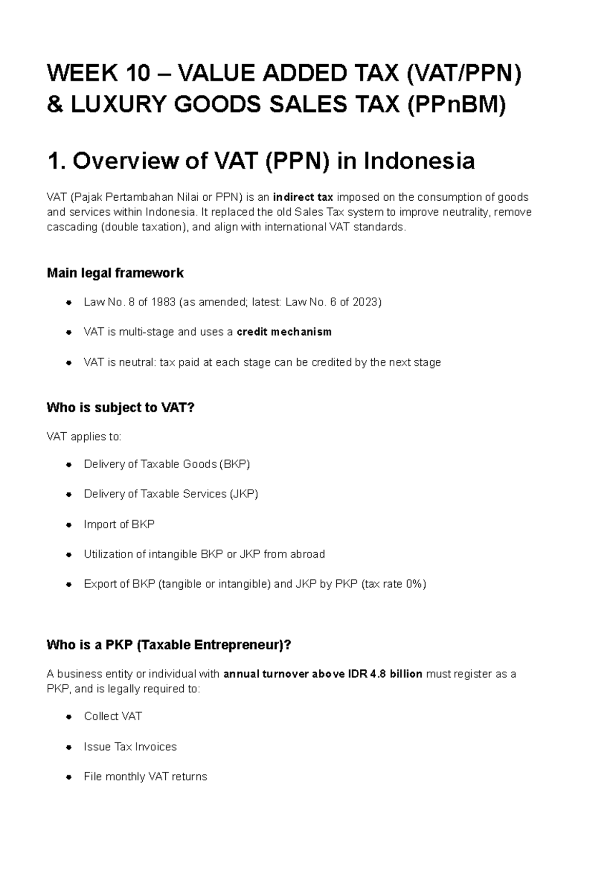EEK 10 Taxation Summary: VAT & Luxury Goods Sales Tax Overview - Studocu