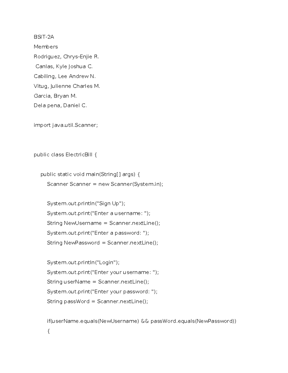 Electric Bill Java Program - BSIT-2A Final Submission - Studocu