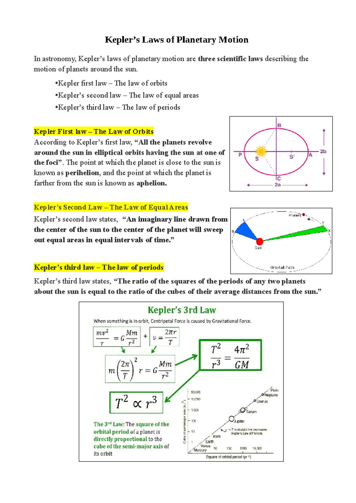 AAC - Important Notes for SPL Learners - Kepler’s Laws of Planetary ...