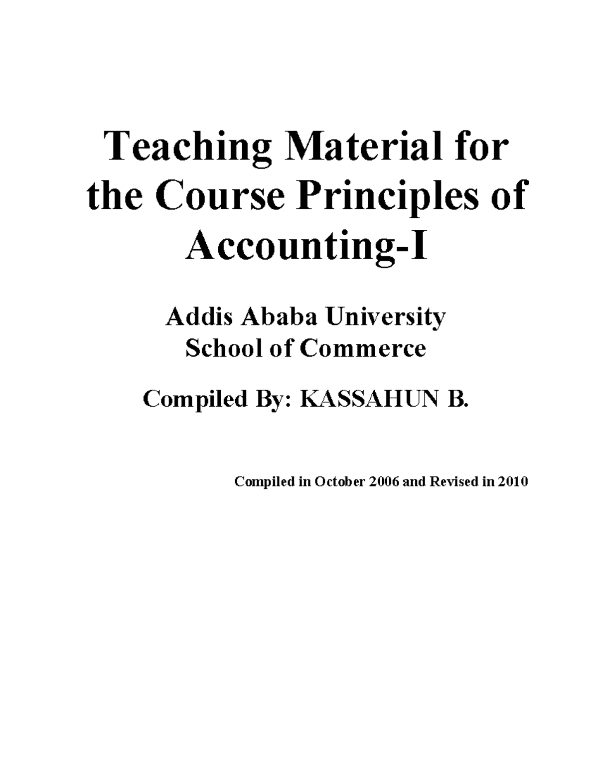 Principles of Accounting I: Comprehensive Teaching Material at AAU ...