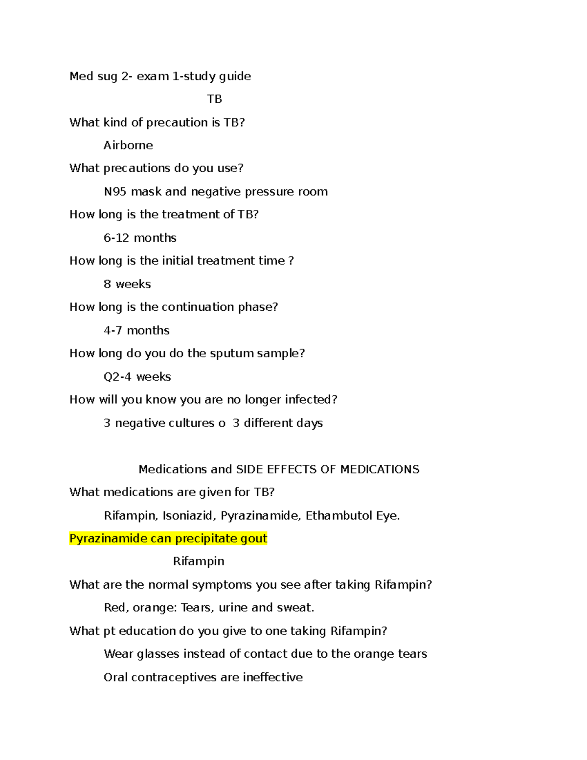 Med Surg 2 Exam 1 Comprehensive Study Guide on TB, Meningitis, and More ...