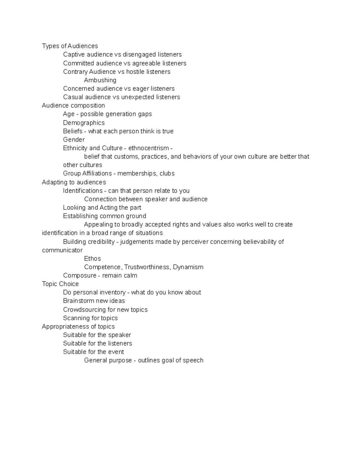 Comm 101: Chapter 3 Audience Types & Adaptation Notes - Studocu